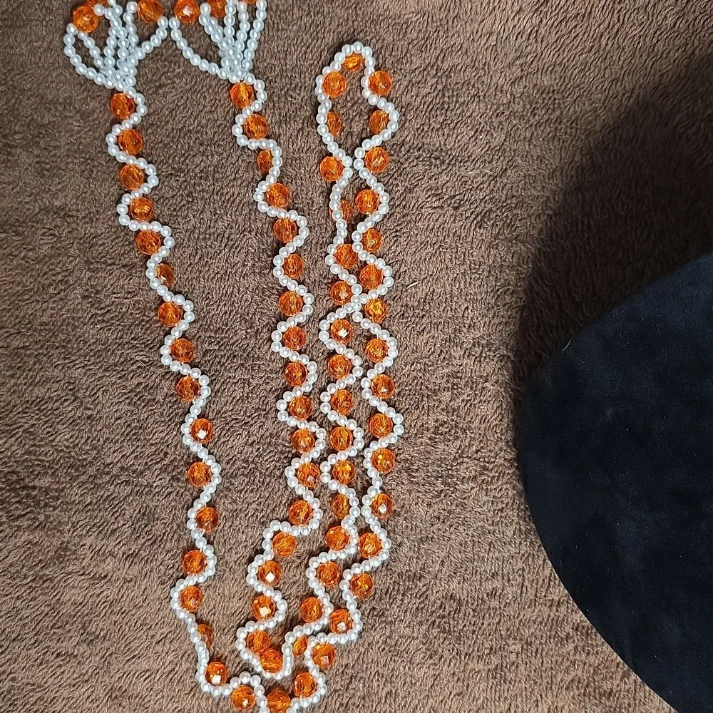 Elegant Handmade Orange and White‎ Beaded Necklace 38